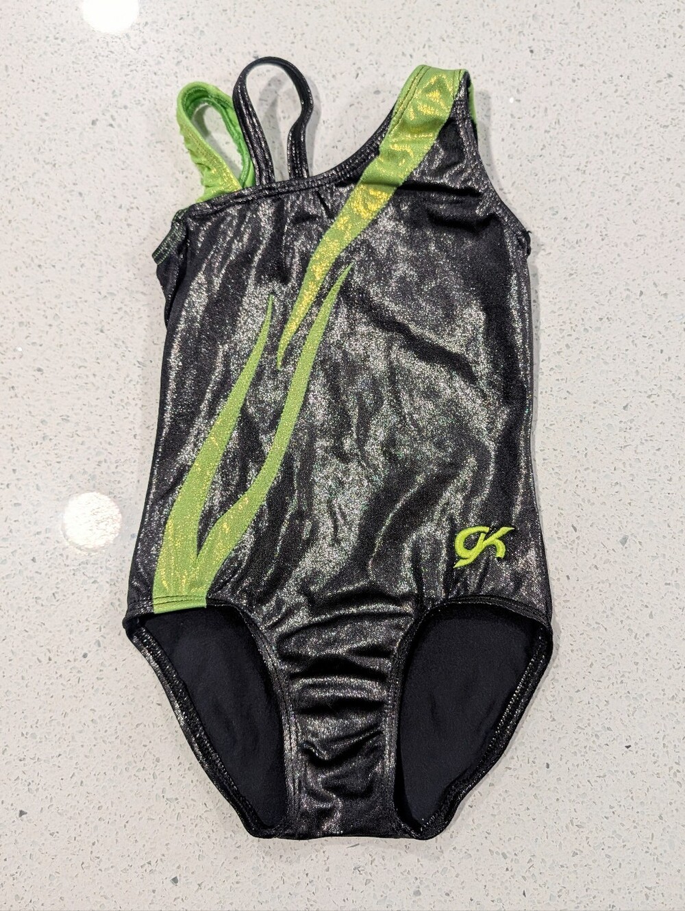GUNMETAL GK ELITE CS Small gymnastics dance leotard Shiny Metallic Silver Green